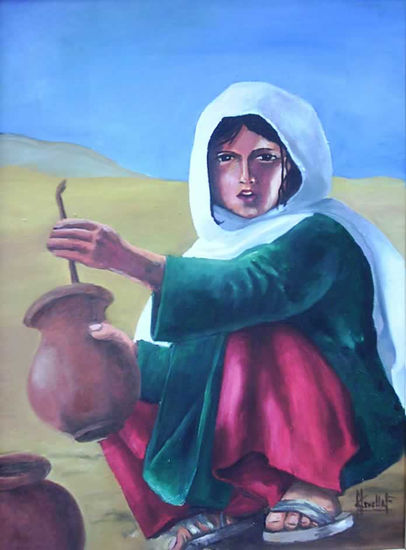 NIÑA PALESTINA:::PINTURA AL OLEO SOBRE TELA Oil Canvas Figure Painting