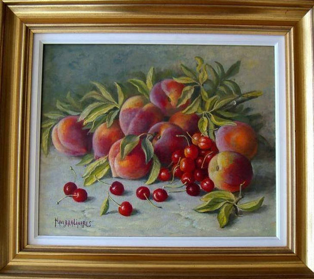 CEREZAS Y MELOCOTONES DE MONACHIL Oil Canvas Still Life Paintings