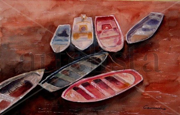 REUNION DE BARCAS Watercolour Paper Marine Painting