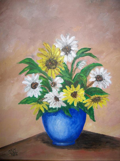 FLORES,AMARILLAS Y BLANCAS Oil Panel Landscaping