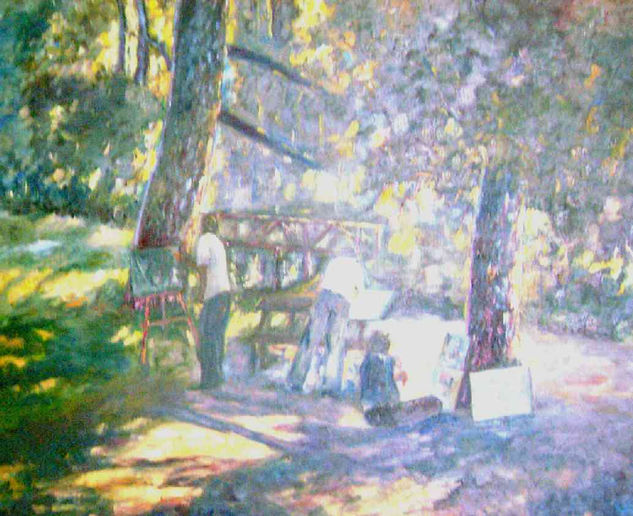 NIÑOS PINTANDO EN EL RETIRO DE MADRID Oil Canvas