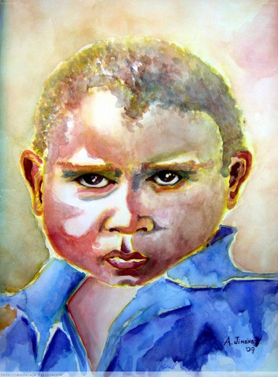 Niño Africano Acuarela Papel Retrato