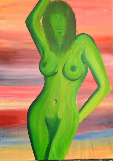 mujer verde Oil Canvas Landscaping