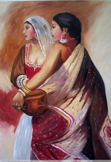 Indianas 1 Oil Textile Figure Painting