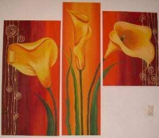 triptico ca naranja Oil Canvas Floral Painting