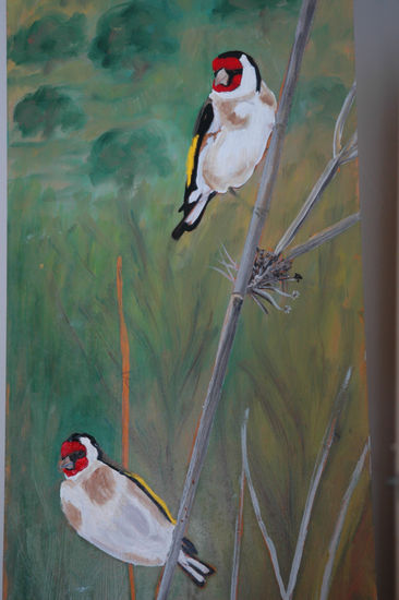 de copas.  jilgueros (carduelis carduelis) Oil Canvas Landscaping