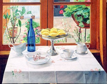 Porcelana con maracuyás y botella azul Oil Textile Still Life Paintings