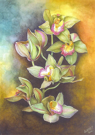 Ramo de Orquideas Acuarela Papel Floral