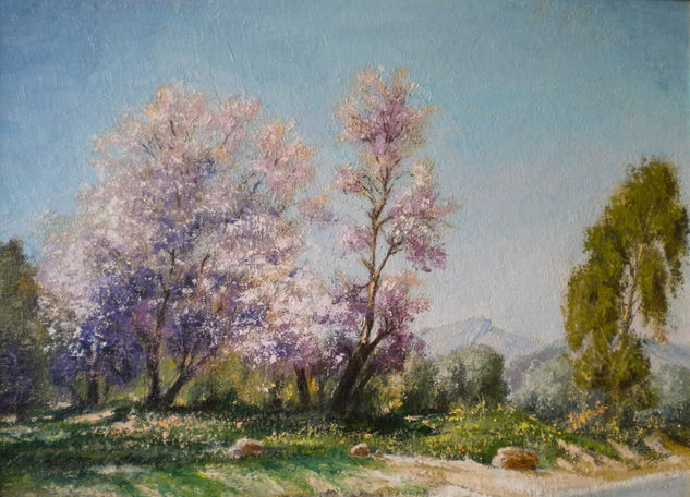 Almendro en flor. Óleo Lienzo Paisaje