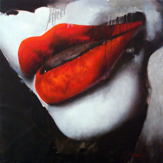 Lips Mixed media Canvas Figure Painting