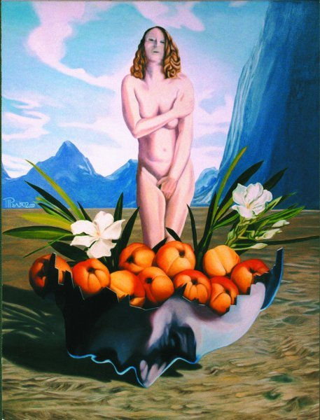 Venus con recipiente de melocotones y narcizos
