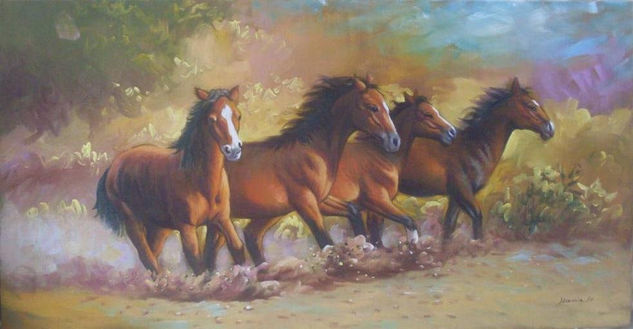 caballos salbajes Oil Canvas Landscaping