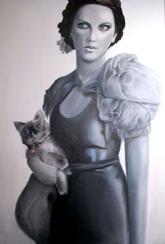 Dama con gato Oil Canvas Portrait