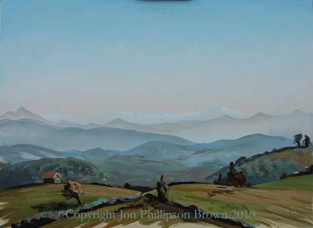 Vista desde Siero hacía la Cordillera Cantabrica Oil Canvas Landscaping