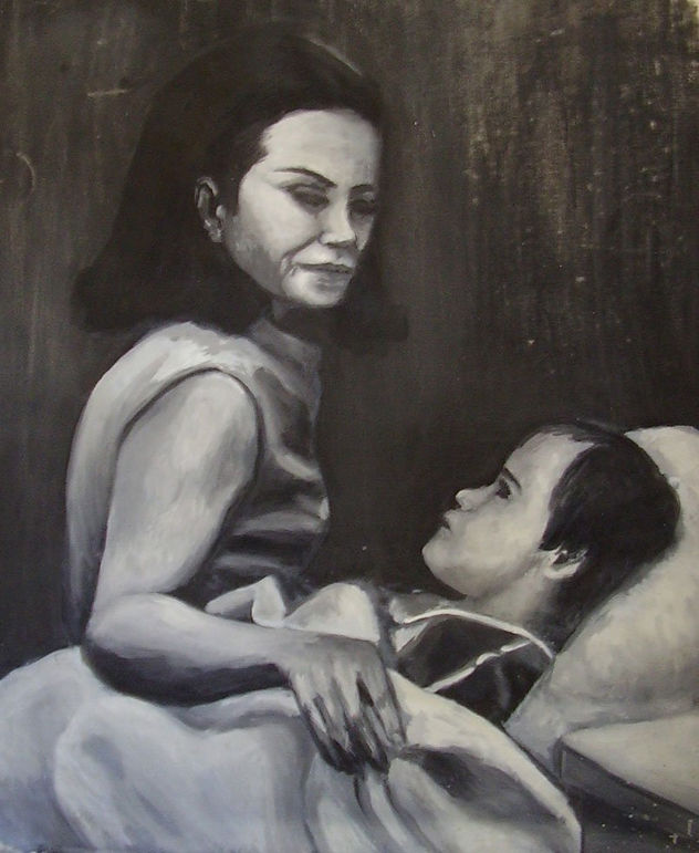 "Mamá acostando a niño"