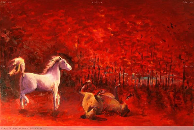 caballos en un bosque en llamas Oil Canvas Landscaping