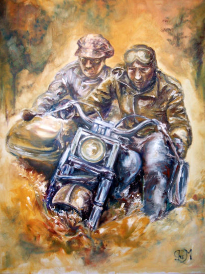 Escapada en sidecar Oil Canvas Figure Painting