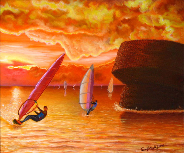 ATARDECER EN MATALASCAÑAS Oil Canvas Marine Painting