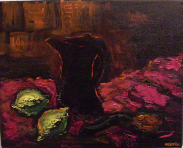 limones, jarron y flor Oil Canvas Still Life Paintings