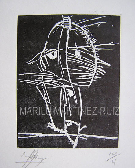 CARAS ENTRISTECIDAS II (MARILU MARTINEZ RUIZ) Linocut