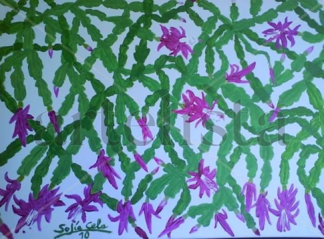 cactus de Navidad Acrylic Canvas Floral Painting