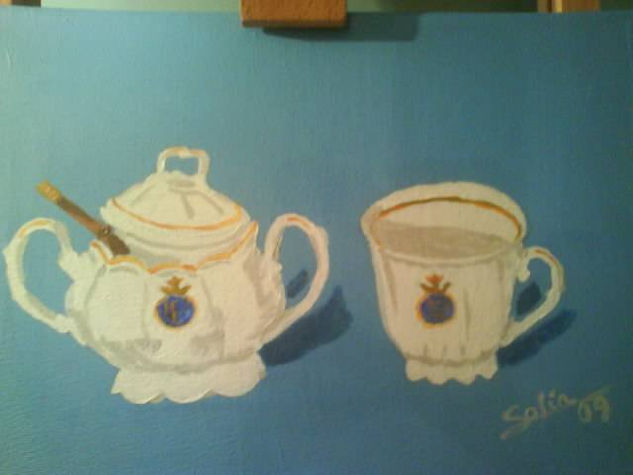 azucarero y taza Acrylic Canvas Still Life Paintings