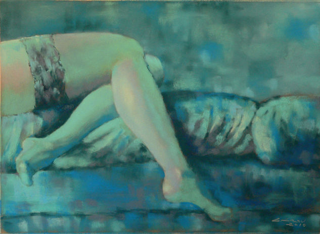 Mujer en azul II Pastel Paper Nude Paintings