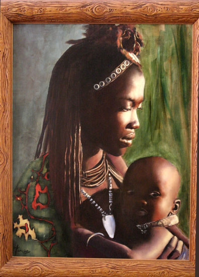 madre e hijo Oil Canvas Portrait