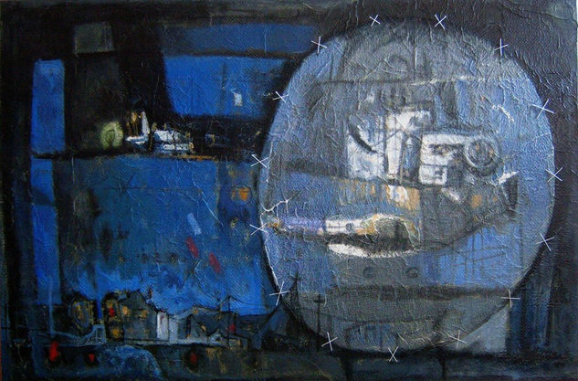 Pueblos con luna Mixed media Canvas Others