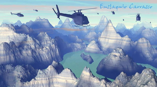 Helicópteros sobre el paisaje de Xiomes