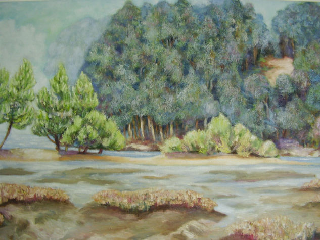 desenbocadura de rio en Ramallosa Óleo Lienzo Paisaje