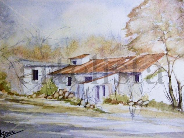 Casas en el campo Acuarela Papel Paisaje