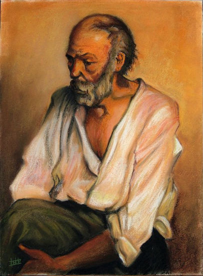 El viejo pescador Pastel Paper Portrait