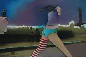 “Caminando por el Malecón” Mixed media Canvas Landscaping