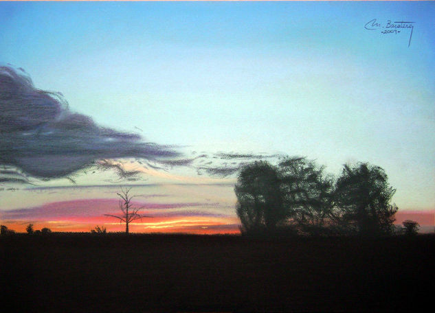 Atardecer campestre Pastel Papel Paisaje