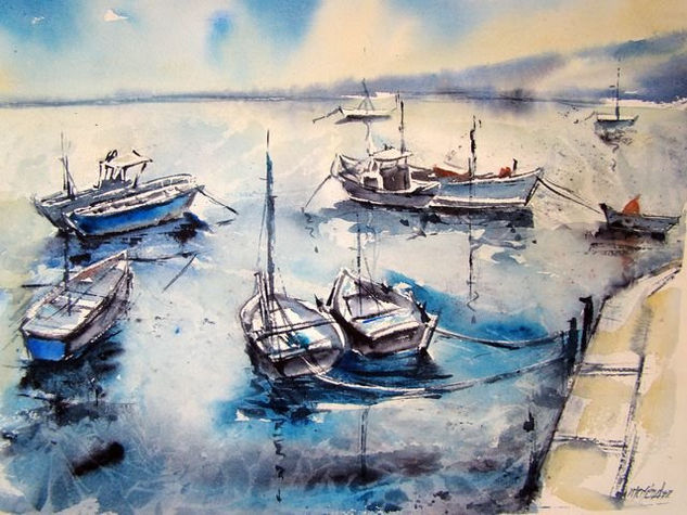 barcos en azules Watercolour Paper Landscaping