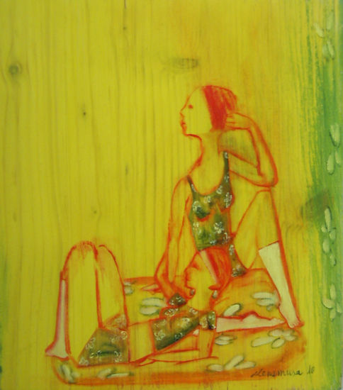 Flors a la roba interior Oil Panel Figure Painting