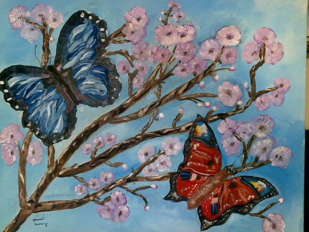 mariposas sobre almendro Oil Canvas Landscaping