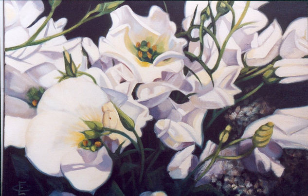 flores blancas sobre negro Oil Canvas Floral Painting