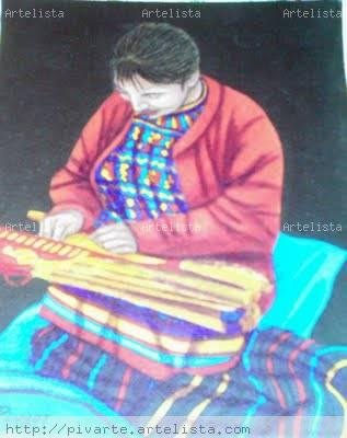 TEJEDORA MAYA Acrylic Textile Figure Painting