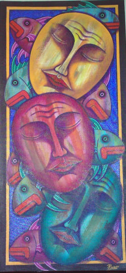 DORMILONES CON PECES Acrylic Textile Figure Painting