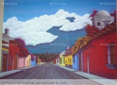 CALLE DE ANTIGUA GUATEMALA II Acrylic Textile Landscaping