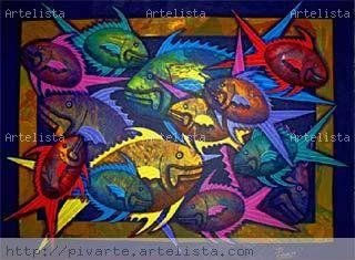 PECES Acrylic Textile Marine Painting