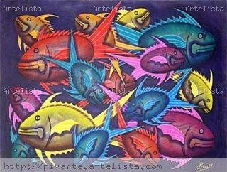 PECES II Acrylic Textile Marine Painting