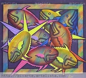 PECES III Acrylic Textile Marine Painting