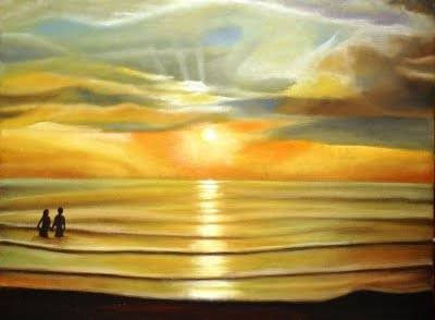 ATARDECER EN LA PLAYA Oil Textile Marine Painting