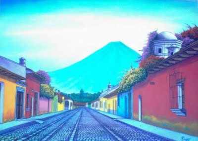 CALLE DE ANTIGUA GUATEMALA V Acrílico Tela Paisaje