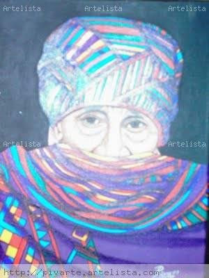 ANCIANA MAYA Acrylic Textile Figure Painting