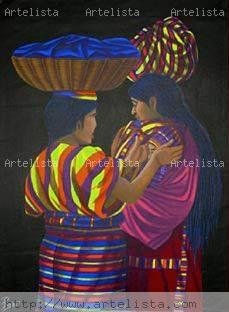 MAYAS DE ESPALDAS CONVERSANDO Acrylic Textile Figure Painting