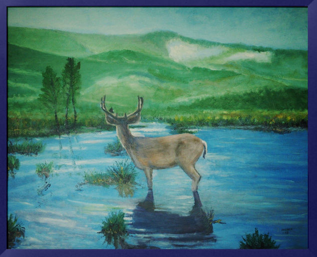 Paisaje con ciervo Oil Panel Landscaping